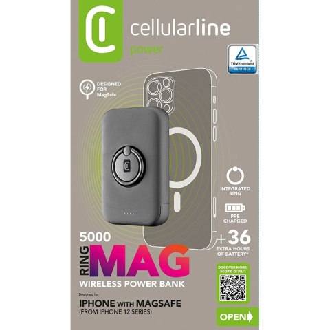 Cellularline Ring MAG 5000 - Power bank indukcyjny 5000mAh 7.5W MagSafe z funkcją standu (czarny) Cellularline Ring MAG 5000 - Power bank indukcyjny 5000mAh 7.5W MagSafe z funkcją standu (czarny)