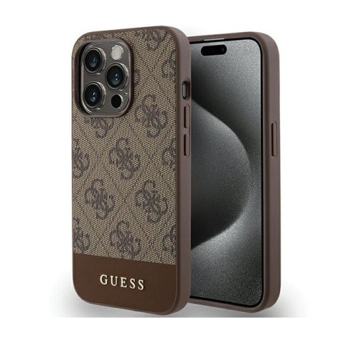 Guess 4G Bottom Stripe Metal Logo Collection - Etui iPhone 15 Pro Max (brązowy) Guess 4G Bottom Stripe Metal Logo Collection - Etui iPhone 15 Pro Max (brązowy)