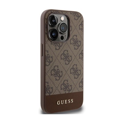 Guess 4G Bottom Stripe Metal Logo Collection - Etui iPhone 15 Pro Max (brązowy) Guess 4G Bottom Stripe Metal Logo Collection - Etui iPhone 15 Pro Max (brązowy)