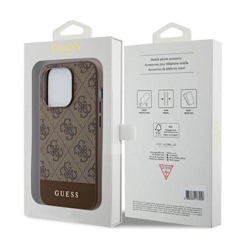 Guess 4G Bottom Stripe Metal Logo Collection - Etui iPhone 15 Pro Max (brązowy) Guess 4G Bottom Stripe Metal Logo Collection - Etui iPhone 15 Pro Max (brązowy)