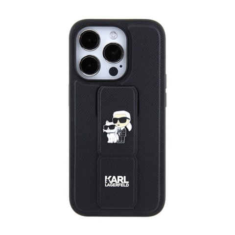 Karl Lagerfeld Gripstand Saffiano Karl & Choupette Pins - Etui iPhone 14 Pro (czarny) Karl Lagerfeld Gripstand Saffiano Karl & Choupette Pins - Etui iPhone 14 Pro (czarny)