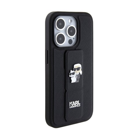 Karl Lagerfeld Gripstand Saffiano Karl & Choupette Pins - Etui iPhone 14 Pro (czarny) Karl Lagerfeld Gripstand Saffiano Karl & Choupette Pins - Etui iPhone 14 Pro (czarny)