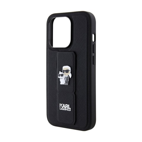 Karl Lagerfeld Gripstand Saffiano Karl & Choupette Pins - Etui iPhone 14 Pro (czarny) Karl Lagerfeld Gripstand Saffiano Karl & Choupette Pins - Etui iPhone 14 Pro (czarny)