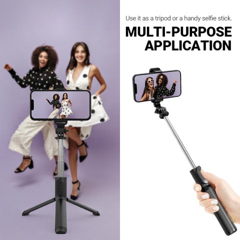Crong SelfieGo Lite - Kompaktowy selfie stick Bluetooth tripod (czarny) Crong SelfieGo Lite - Kompaktowy selfie stick Bluetooth tripod (czarny)