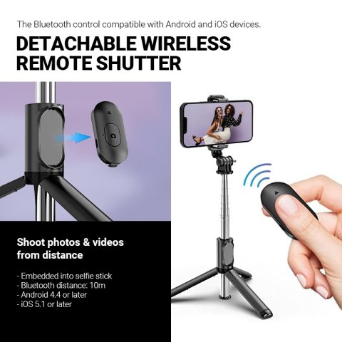 Crong SelfieGo Lite - Kompaktowy selfie stick Bluetooth tripod (czarny) Crong SelfieGo Lite - Kompaktowy selfie stick Bluetooth tripod (czarny)