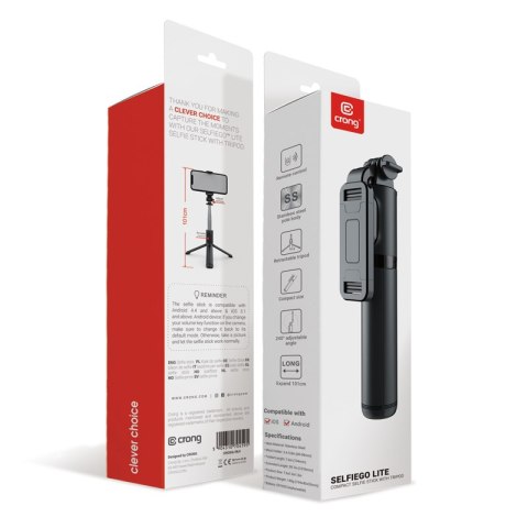 Crong SelfieGo Lite - Kompaktowy selfie stick Bluetooth tripod (czarny) Crong SelfieGo Lite - Kompaktowy selfie stick Bluetooth tripod (czarny)
