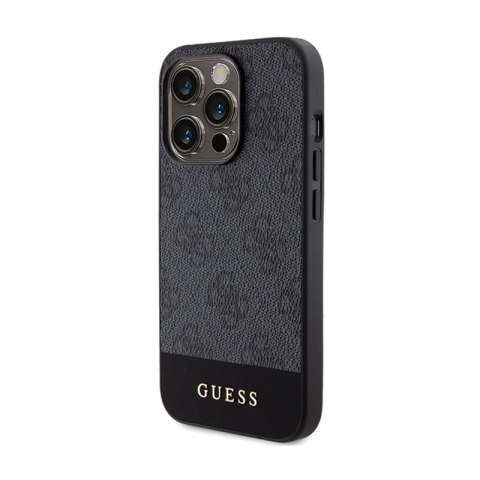 Guess 4G Bottom Stripe Metal Logo Collection - Etui iPhone 15 Pro (szary) Guess 4G Bottom Stripe Metal Logo Collection - Etui iPhone 15 Pro (szary)