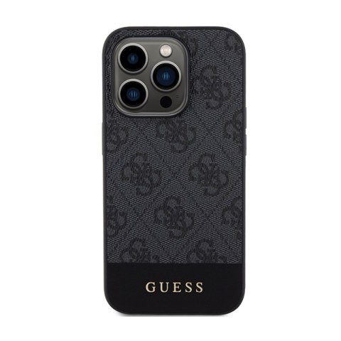 Guess 4G Bottom Stripe Metal Logo Collection - Etui iPhone 15 Pro (szary) Guess 4G Bottom Stripe Metal Logo Collection - Etui iPhone 15 Pro (szary)