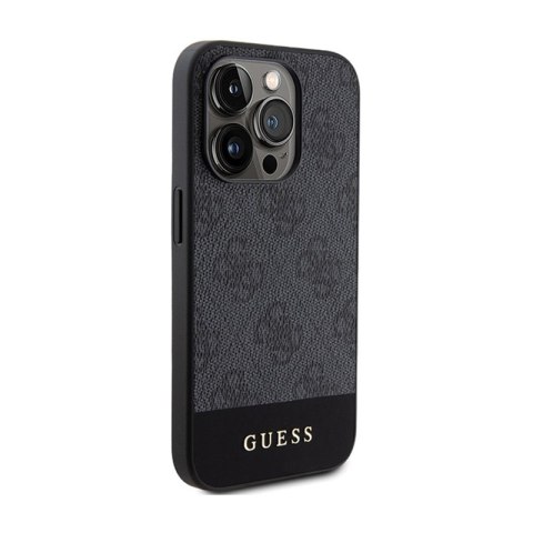 Guess 4G Bottom Stripe Metal Logo Collection - Etui iPhone 15 Pro (szary) Guess 4G Bottom Stripe Metal Logo Collection - Etui iPhone 15 Pro (szary)