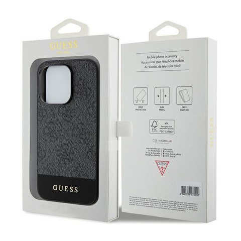 Guess 4G Bottom Stripe Metal Logo Collection - Etui iPhone 15 Pro (szary) Guess 4G Bottom Stripe Metal Logo Collection - Etui iPhone 15 Pro (szary)