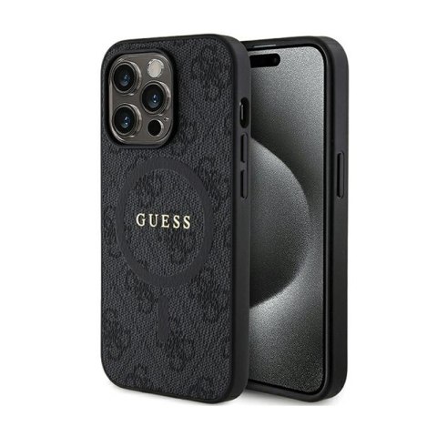 Guess 4G Collection Leather Metal Logo MagSafe - Etui iPhone 15 Pro (czarny) Guess 4G Collection Leather Metal Logo MagSafe - Etui iPhone 15 Pro (czarny)
