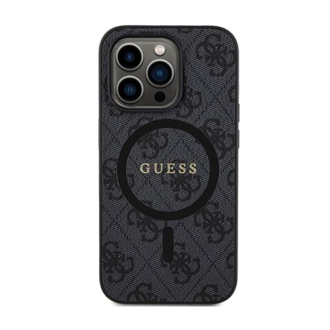 Guess 4G Collection Leather Metal Logo MagSafe - Etui iPhone 15 Pro (czarny) Guess 4G Collection Leather Metal Logo MagSafe - Etui iPhone 15 Pro (czarny)