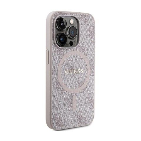 Guess 4G Collection Leather Metal Logo MagSafe - Etui iPhone 15 Pro (różowy) Guess 4G Collection Leather Metal Logo MagSafe - Etui iPhone 15 Pro (różowy)
