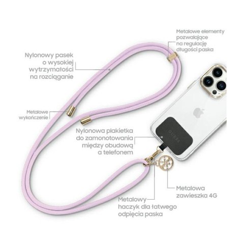 Guess CBDY Cord Nylon 4G Metal Charm - Uniwersalny pasek do telefonu (liliowy) Guess CBDY Cord Nylon 4G Metal Charm - Uniwersalny pasek do telefonu (liliowy)