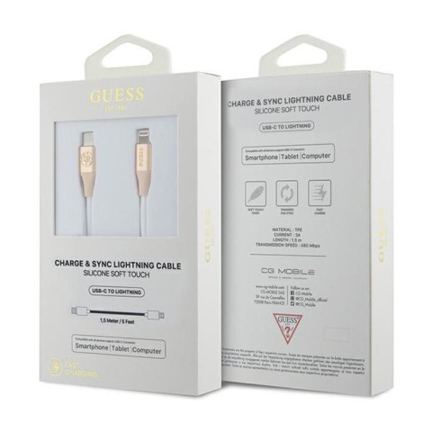 Guess Ebossed Logo - Kabel USB-C do Lightning certyfikat MFi 1.5m (złoty) Guess Ebossed Logo - Kabel USB-C do Lightning certyfikat MFi 1.5m (złoty)