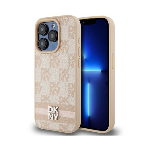 DKNY Leather Checkered Mono Pattern & Printed Stripes - Etui iPhone 15 Pro Max (różowy) DKNY Leather Checkered Mono Pattern & Printed Stripes - Etui iPhone 15 Pro Max (różowy)