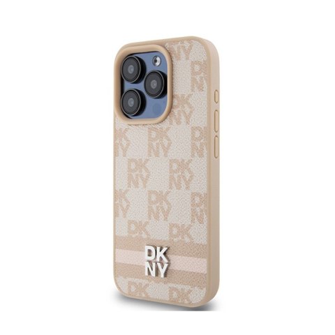 DKNY Leather Checkered Mono Pattern & Printed Stripes - Etui iPhone 15 Pro Max (różowy) DKNY Leather Checkered Mono Pattern & Printed Stripes - Etui iPhone 15 Pro Max (różowy)