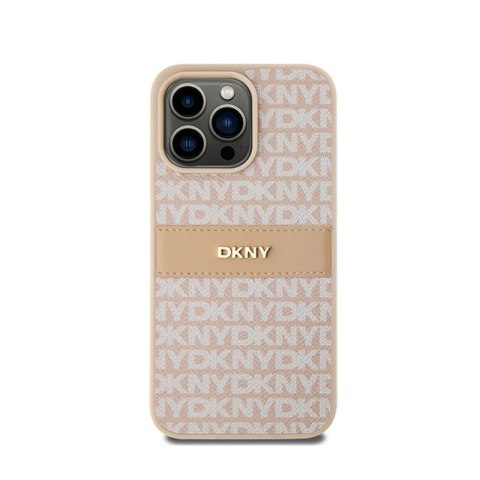DKNY Leather Mono Stripe & Metal Logo - Etui iPhone 15 Pro Max (różowy) DKNY Leather Mono Stripe & Metal Logo - Etui iPhone 15 Pro Max (różowy)