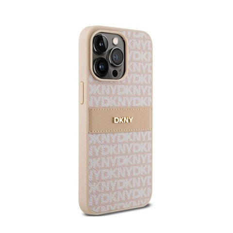 DKNY Leather Mono Stripe & Metal Logo - Etui iPhone 15 Pro Max (różowy) DKNY Leather Mono Stripe & Metal Logo - Etui iPhone 15 Pro Max (różowy)
