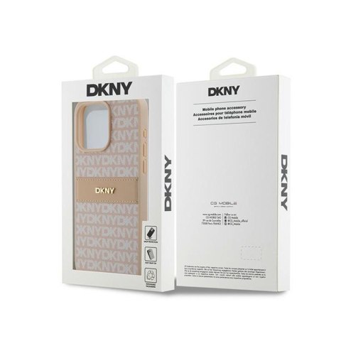 DKNY Leather Mono Stripe & Metal Logo - Etui iPhone 15 Pro Max (różowy) DKNY Leather Mono Stripe & Metal Logo - Etui iPhone 15 Pro Max (różowy)