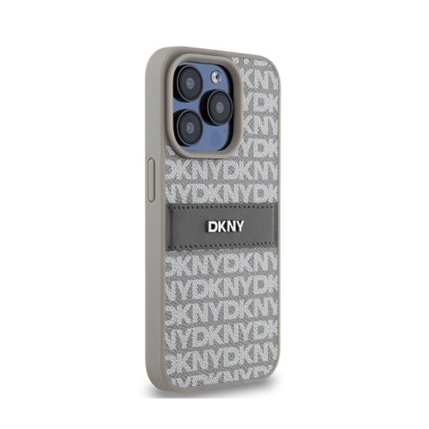 DKNY Leather Mono Stripe & Metal Logo - Etui iPhone 15 Pro (beżowy) DKNY Leather Mono Stripe & Metal Logo - Etui iPhone 15 Pro (beżowy)