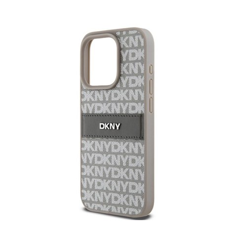 DKNY Leather Mono Stripe & Metal Logo - Etui iPhone 15 Pro (beżowy) DKNY Leather Mono Stripe & Metal Logo - Etui iPhone 15 Pro (beżowy)