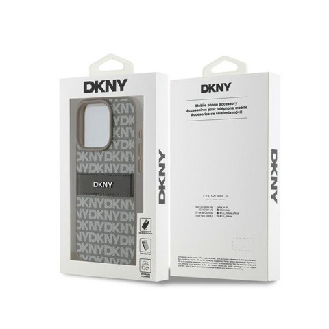 DKNY Leather Mono Stripe & Metal Logo - Etui iPhone 15 Pro (beżowy) DKNY Leather Mono Stripe & Metal Logo - Etui iPhone 15 Pro (beżowy)