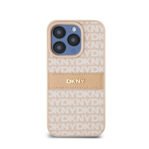 DKNY Leather Mono Stripe & Metal Logo - Etui iPhone 15 Pro (różowy) DKNY Leather Mono Stripe & Metal Logo - Etui iPhone 15 Pro (różowy)