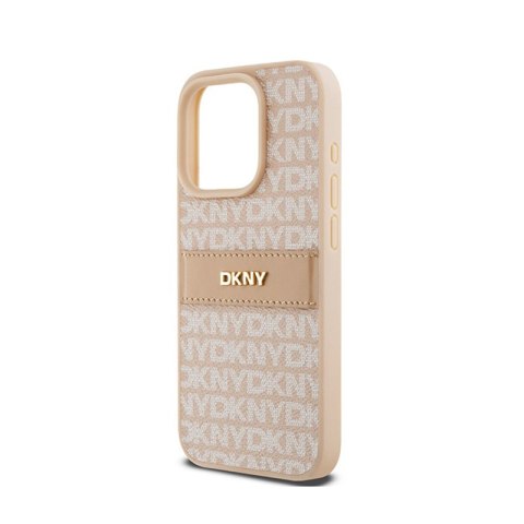 DKNY Leather Mono Stripe & Metal Logo - Etui iPhone 15 Pro (różowy) DKNY Leather Mono Stripe & Metal Logo - Etui iPhone 15 Pro (różowy)
