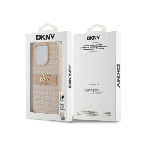 DKNY Leather Mono Stripe & Metal Logo - Etui iPhone 15 Pro (różowy) DKNY Leather Mono Stripe & Metal Logo - Etui iPhone 15 Pro (różowy)