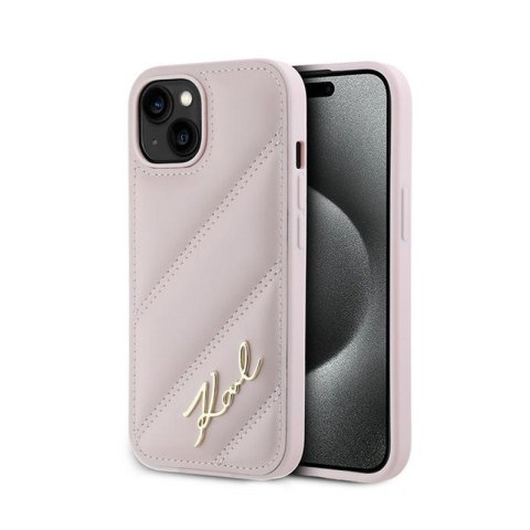 Karl Lagerfeld Diagonal Quilted Script - Etui iPhone 14 / 15 / 13 (różowy) Karl Lagerfeld Diagonal Quilted Script - Etui iPhone 14 / 15 / 13 (różowy)