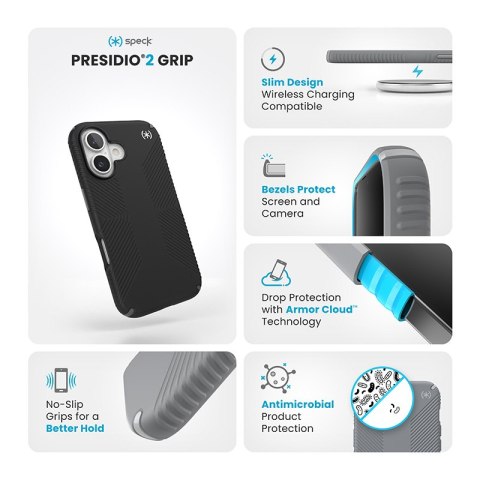 Speck Presidio2 Grip - Etui iPhone 16 (Black / Slate Grey / White) Speck Presidio2 Grip - Etui iPhone 16 (Black / Slate Grey / White)