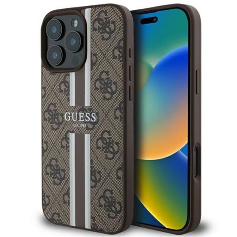 Guess 4G Printed Stripes MagSafe - Etui iPhone 16 Pro Max (brązowy) Guess 4G Printed Stripes MagSafe - Etui iPhone 16 Pro Max (brązowy)