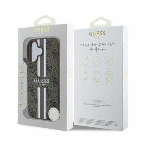 Guess 4G Printed Stripes MagSafe - Etui iPhone 16 (brązowy) Guess 4G Printed Stripes MagSafe - Etui iPhone 16 (brązowy)