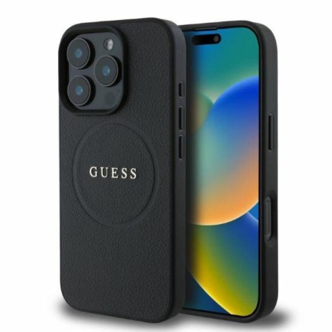 Guess Grained Ring MagSafe - Etui iPhone 16 Pro Max (czarny) Guess Grained Ring MagSafe - Etui iPhone 16 Pro Max (czarny)