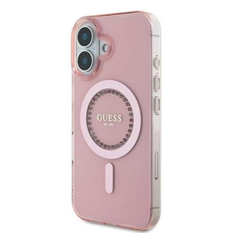Guess IML Rhinestones MagSafe - Etui iPhone 16 (różowy) Guess IML Rhinestones MagSafe - Etui iPhone 16 (różowy)