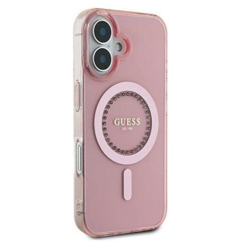 Guess IML Rhinestones MagSafe - Etui iPhone 16 (różowy) Guess IML Rhinestones MagSafe - Etui iPhone 16 (różowy)