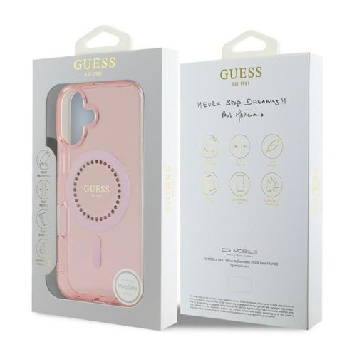 Guess IML Rhinestones MagSafe - Etui iPhone 16 (różowy) Guess IML Rhinestones MagSafe - Etui iPhone 16 (różowy)
