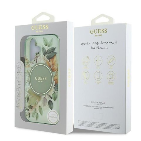 Guess IML Flower & Tonal Circle MagSafe - Etui iPhone 16 Plus (zielony) Guess IML Flower & Tonal Circle MagSafe - Etui iPhone 16 Plus (zielony)