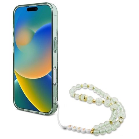 Guess IML Flowers With Pearl Strap MagSafe - Etui iPhone 16 Pro Max (zielony) Guess IML Flowers With Pearl Strap MagSafe - Etui iPhone 16 Pro Max (zielony)