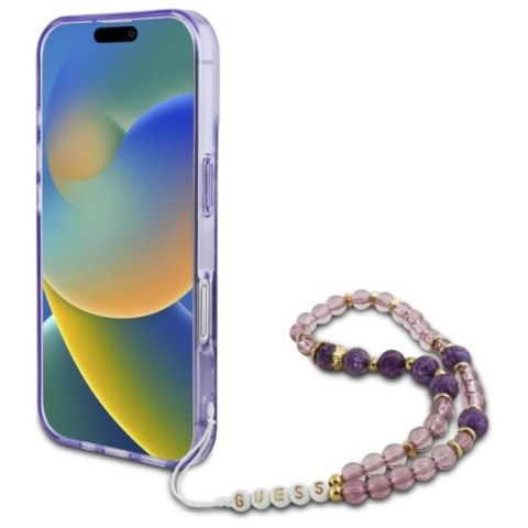Guess IML Flowers With Pearl Strap MagSafe - Etui iPhone 16 (fioletowy) Guess IML Flowers With Pearl Strap MagSafe - Etui iPhone 16 (fioletowy)