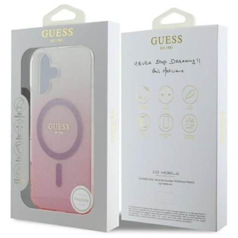 Guess IML Glitter Gradient MagSafe - Etui iPhone 16 Plus (różowy) Guess IML Glitter Gradient MagSafe - Etui iPhone 16 Plus (różowy)