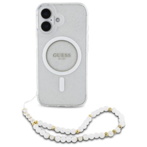 Guess IML Glitter With Pearl Strap MagSafe - Etui iPhone 16 Plus (przezroczysty) Guess IML Glitter With Pearl Strap MagSafe - Etui iPhone 16 Plus (przezroczysty)