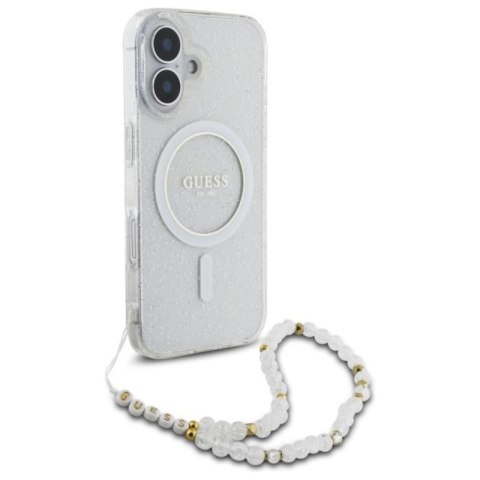 Guess IML Glitter With Pearl Strap MagSafe - Etui iPhone 16 Plus (przezroczysty) Guess IML Glitter With Pearl Strap MagSafe - Etui iPhone 16 Plus (przezroczysty)