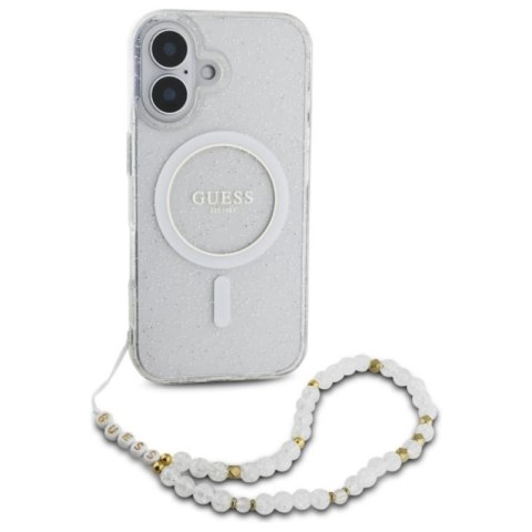 Guess IML Glitter With Pearl Strap MagSafe - Etui iPhone 16 Plus (przezroczysty) Guess IML Glitter With Pearl Strap MagSafe - Etui iPhone 16 Plus (przezroczysty)