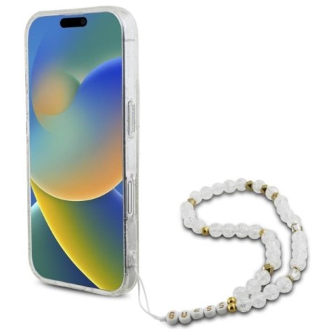 Guess IML Glitter With Pearl Strap MagSafe - Etui iPhone 16 Plus (przezroczysty) Guess IML Glitter With Pearl Strap MagSafe - Etui iPhone 16 Plus (przezroczysty)