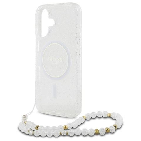 Guess IML Glitter With Pearl Strap MagSafe - Etui iPhone 16 Plus (przezroczysty) Guess IML Glitter With Pearl Strap MagSafe - Etui iPhone 16 Plus (przezroczysty)