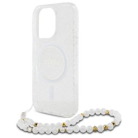 Guess IML Glitter With Pearl Strap MagSafe - Etui iPhone 16 Pro Max (przezroczysty) Guess IML Glitter With Pearl Strap MagSafe - Etui iPhone 16 Pro Max (przezroczysty)