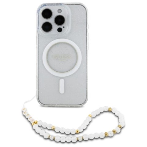 Guess IML Glitter With Pearl Strap MagSafe - Etui iPhone 16 Pro (przezroczysty) Guess IML Glitter With Pearl Strap MagSafe - Etui iPhone 16 Pro (przezroczysty)