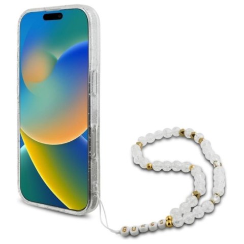 Guess IML Glitter With Pearl Strap MagSafe - Etui iPhone 16 Pro (przezroczysty) Guess IML Glitter With Pearl Strap MagSafe - Etui iPhone 16 Pro (przezroczysty)